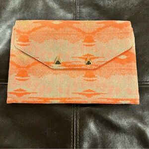 Stella & Dot Vibrant Orange Clutch with Polka Dot Lining